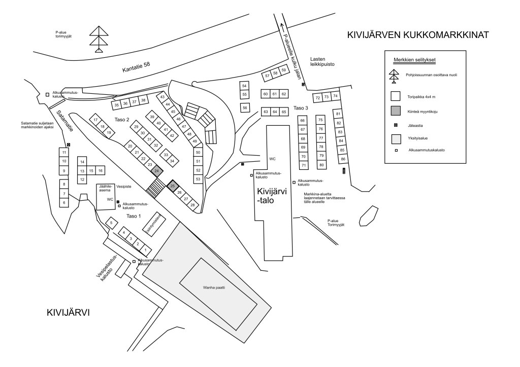 Kartta Kukkomarkkinoiden alueesta.