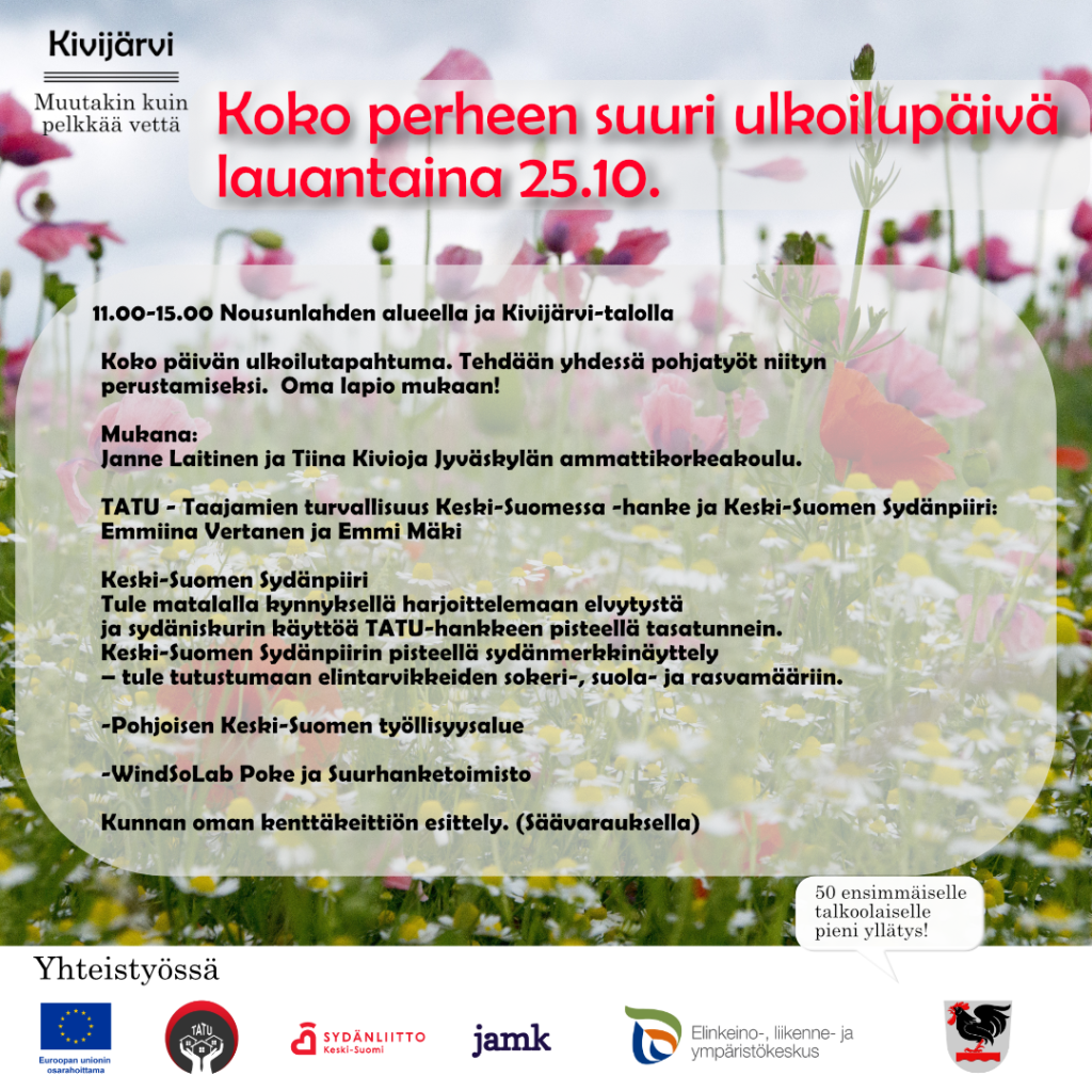 Tiedote, jossa ketomaisema pohjalla. Päällä Kivijärven kunnan logo ja tapahtuman tiedot läpinäkyvässä kuplassa. Tapahtuma-aika 25.10.2025 klo 11.00-15.00.