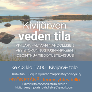 Veden tila -tiedotustilaisuus Kivijärvi altaan kunnostamishankkeesta