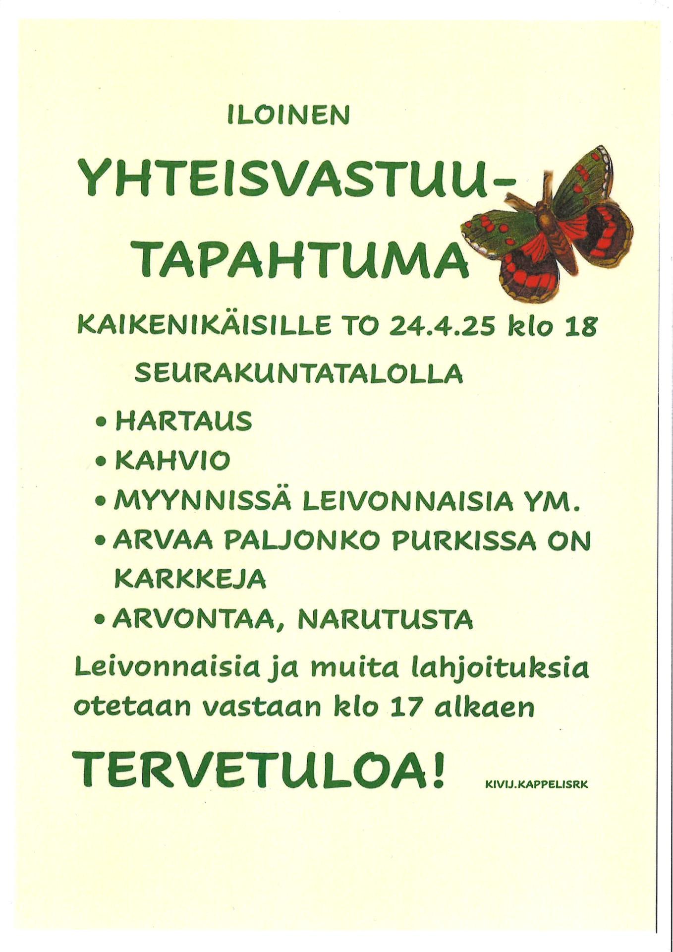 mainos yhteisvastuutapahtumasta joka on torstaina 24 huhtikuuta kello 18