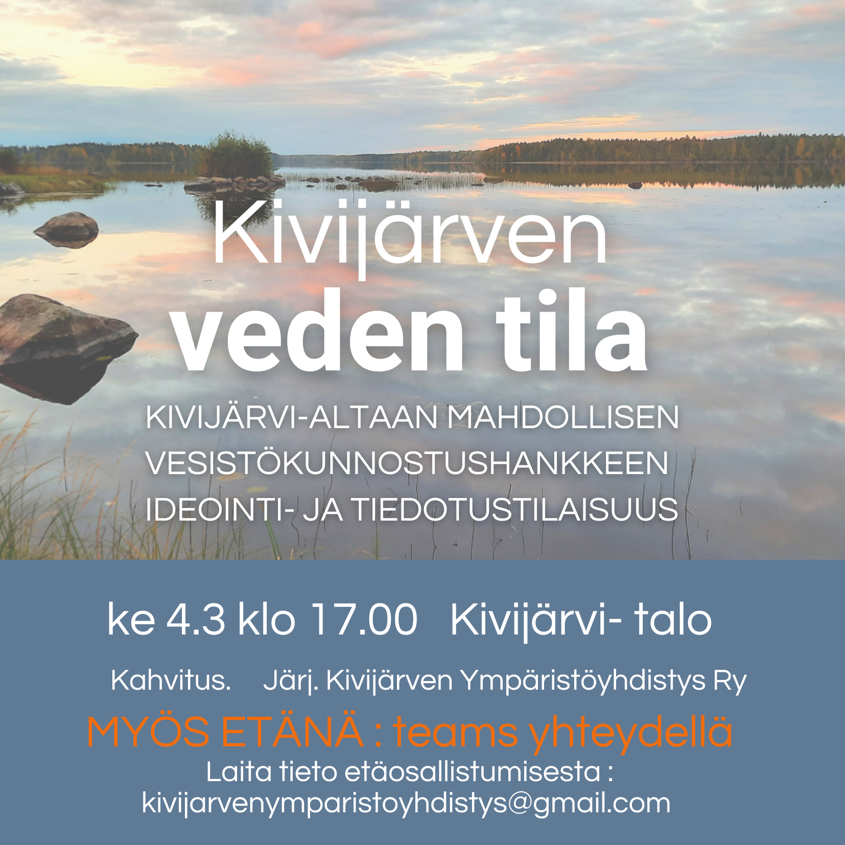 Veden tila -tiedotustilaisuus Kivijärvi altaan kunnostamishankkeesta