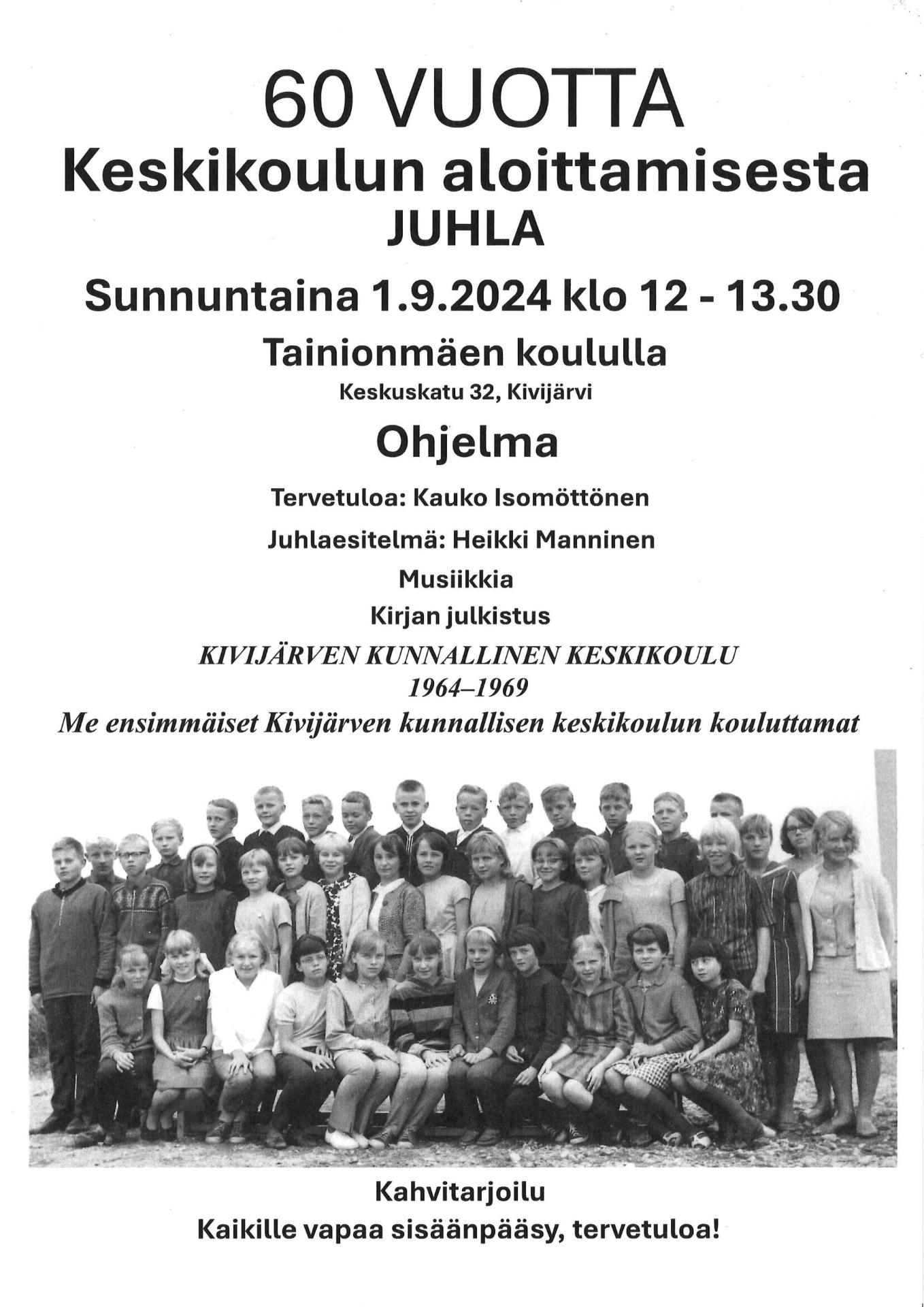 keskikoulun ekat juhla Tainionmäen koululla 1 syyskuuta, kuvassa ko koululaisia
