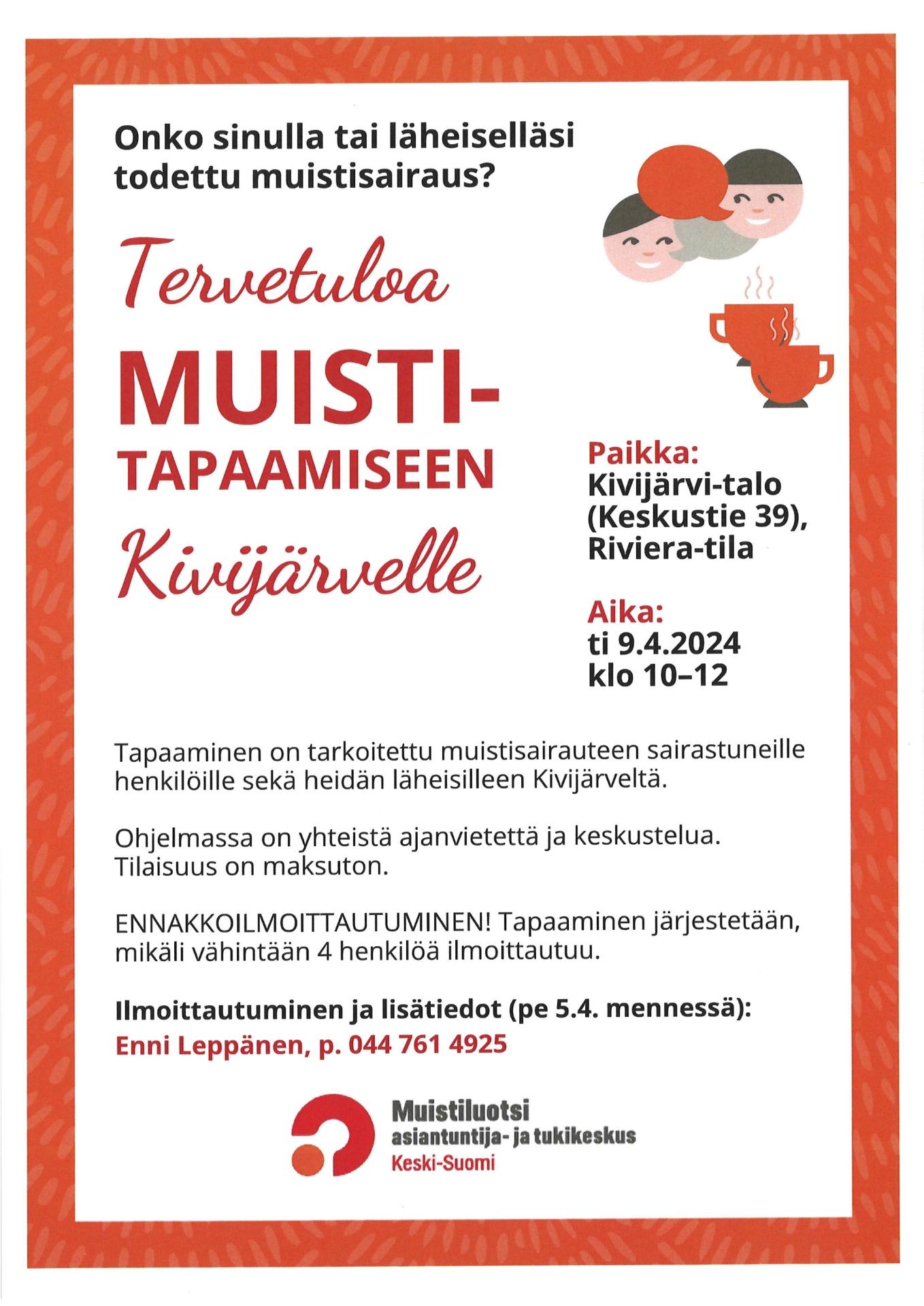 muistitapaaminen Kivijärvi-talolle ti 9.4.2024 klo 10-12